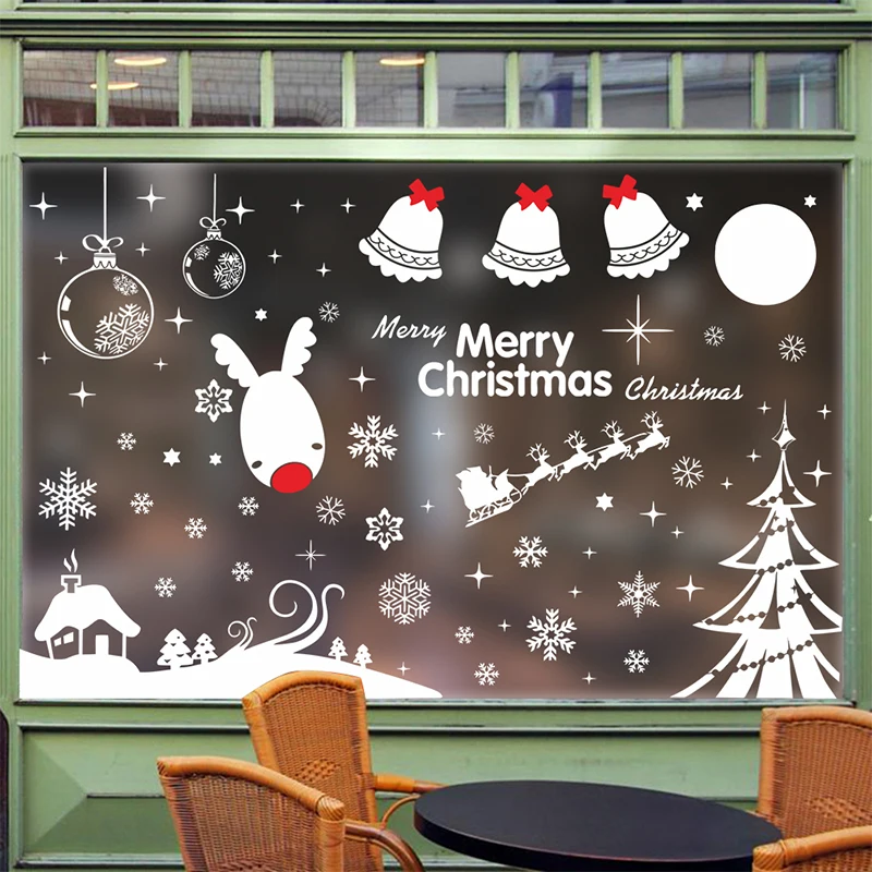 9 style Merry Christmas Tree Wall Stickers Snowman Santa Claus For Home Decor Snowflake Bell Shop Window DIY Vinyl Decor Mural