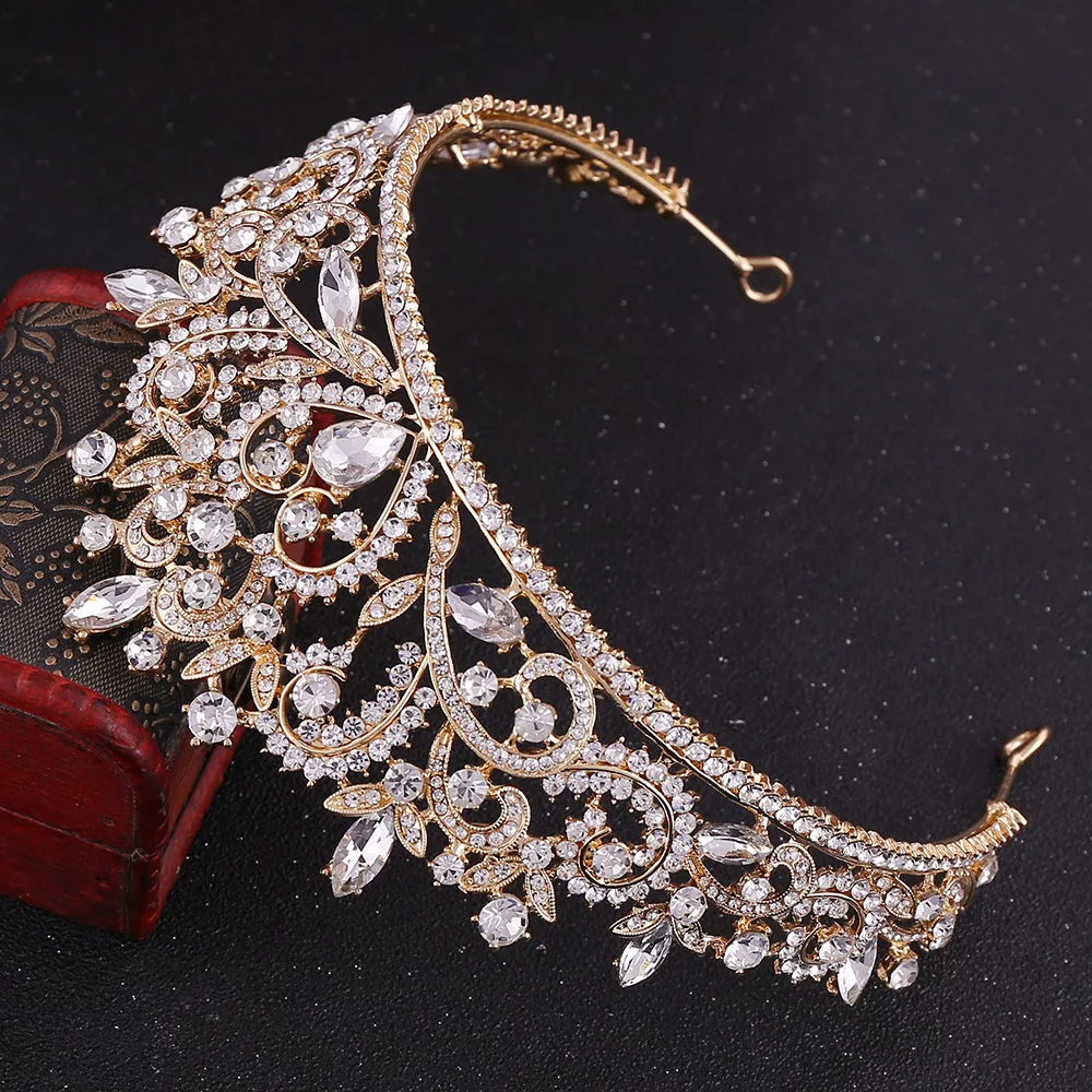 Baroque Vintage Rose Gold Pink Heart Crystal Bridal Tiaras Crowns Pageant  Rhinestone Diadem Veil Tiara Wedding Hair Accessories