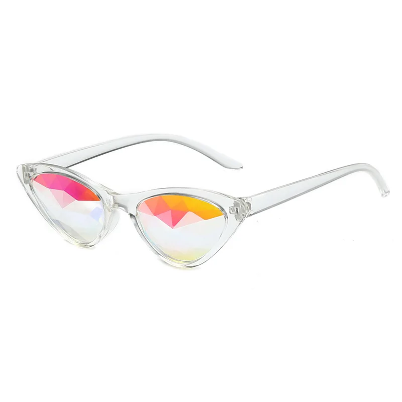 YOOSKE Винтажные Солнцезащитные очки кошачий глаз для мужчин и женщин Rave фестиваль Калейдоскоп очки Брендовые дизайнерские модные вечерние queen подарок - Цвет линз: clear