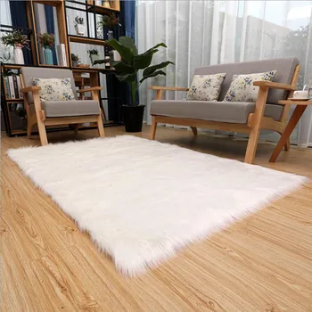 

European artificial Wool Carpet For Living Room Coffee Table Plush Mats Bay Window Cushion White Bedroom Bedside Fluffy Rug Gray