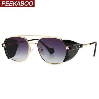 

Peekaboo retro punk sunglasses side shields male windproof 2020 women sun glasses for men metal frame gold uv400