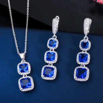 

2020 New Fashion CZ Jewelry Luxury AAA+ Cubic Zirconia Necklace Pendant And Earring Set for Women Silver Fine Jewelry