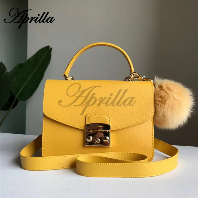 Aprilla дизайнерские брендовые сумки 23 см с верхней ручкой, сумки из натуральной кожи, женская сумка на плечо с цепочкой, сумки через плечо 205 - Цвет: Цвет: желтый