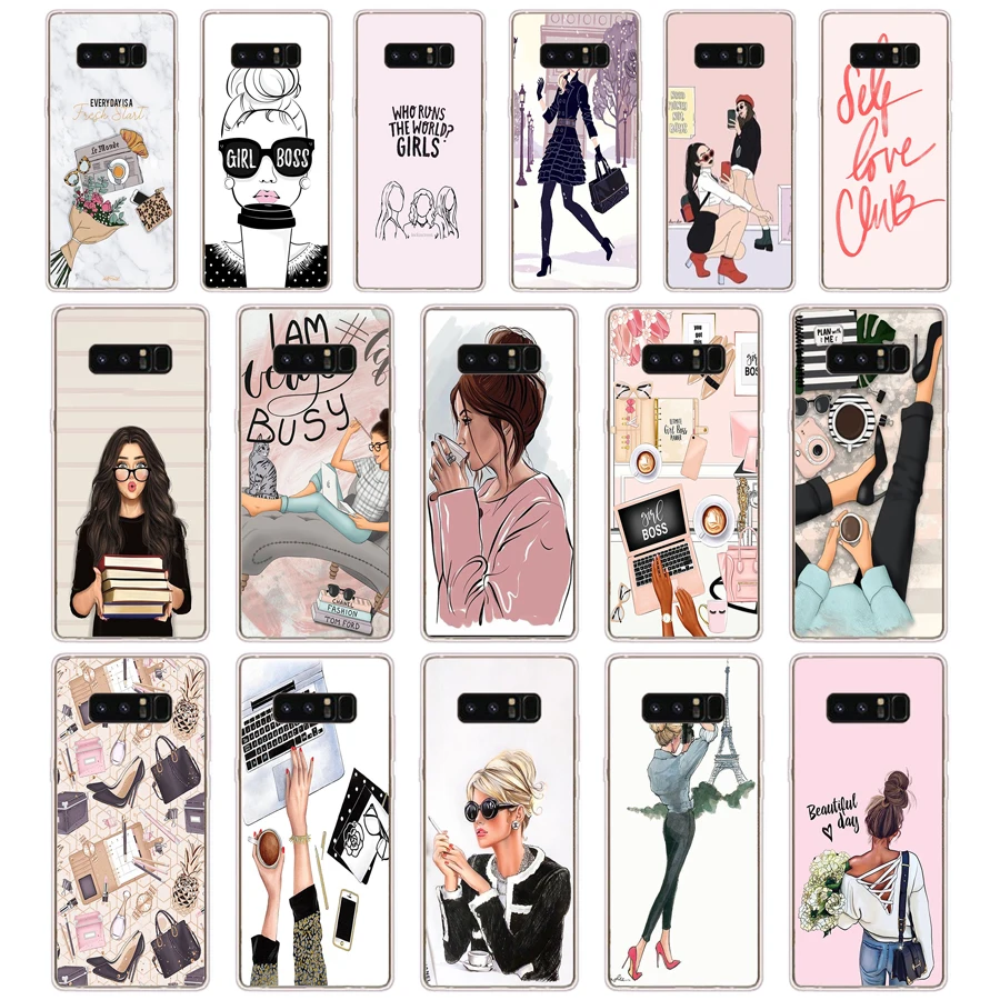 35 Girl Boss Pink Women Cartoon Custodia Morbida In Silicone Tpu Cover Per Samsung Galaxy Note 4 5 8 10 Custodia Grand Prime S4 S5