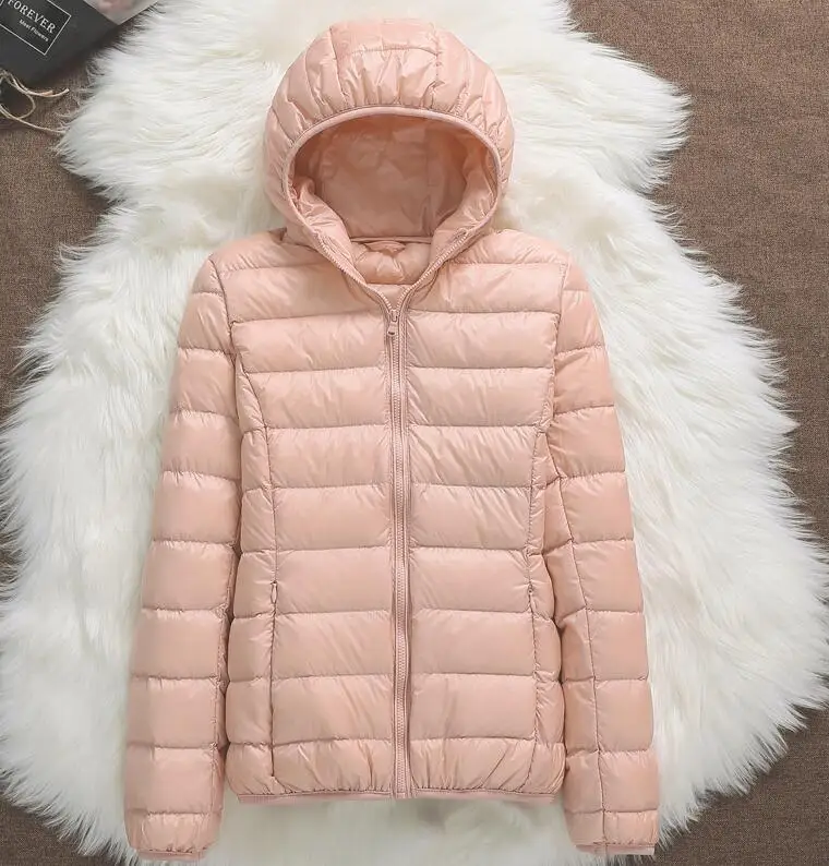 Cherry pink Hooded Зимняя женская Ультралегкая пуховая куртка с капюшоном, парка с белым утиным пухом, плюс размер 4XL, теплое пальто парка, Женская водонепроницаемая верхняя одежда - Цвет: Cherry pink Hooded