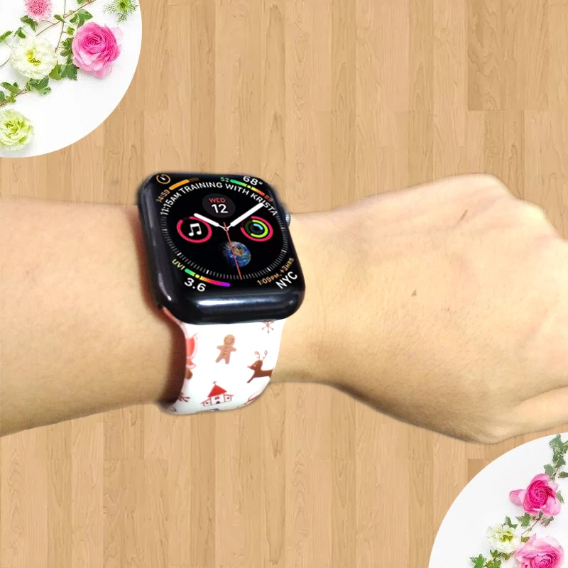 Подарочный ремешок для часов для Apple Watch series 5, 3, 2, 1, новогодний силиконовый ремешок с принтом для iWatch 4, рождественские наручные часы 40, 44, 38, 42 мм