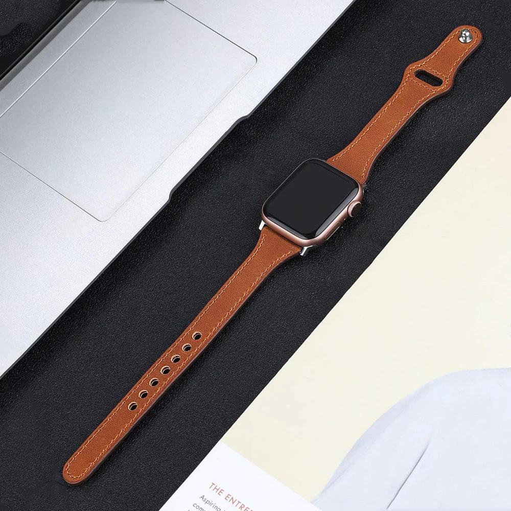 Ремешок кожаный для Apple watch band 40 мм 44 тонкий браслет из натуральной кожи iWatch 38 42 Series