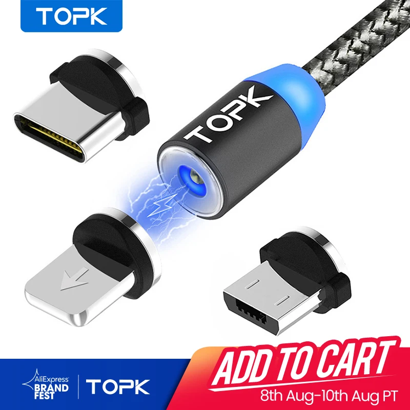 TOPK AM17 1M LED Magnetic USB Cable for iPhone Xs Max 8 7 6 & USB Type C Cable & Micro USB Cable for Samsung Xiaomi LG USB C
