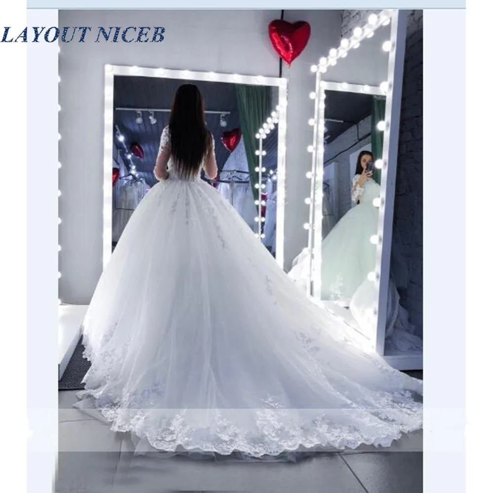 Бальное платье с длинным рукавом свадебное платье Robe De Mariee роскошного размера плюс Кружевные Аппликации Свадебные платья Vestido Novia