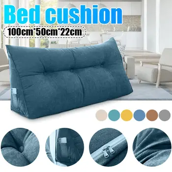 

100cm Long Triangular Rectangle Bed Head Big Long Soft Cushion Backrest Lumbar Support Bolster Pillow For Home Office 6 Colors