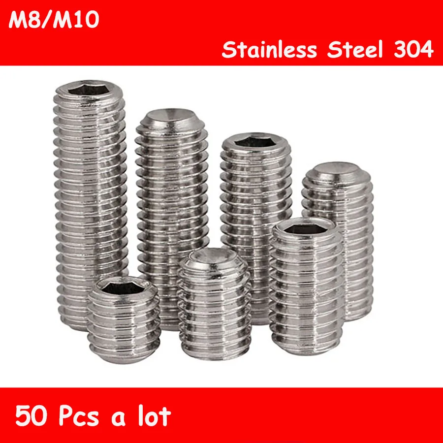50 шт. M8/M10 * 6-50 мм DIN916 Шестигранная головка из нержавеющей стали с шестигранной