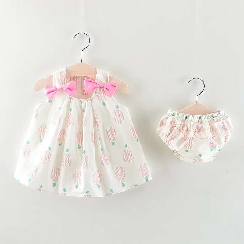 Sommer Neugeborenen Baby Mädchen Kleidung Süße Prinzessin Infant Outfits Set Nette Bogen Druck Weste Kleid + Briefs Zwei-stück anzug 6-24 Monate