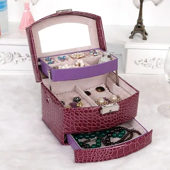 

Classical fashion women 3 layer leather jewelry box top quality jewelry Makeup Organizer Box Jewelry Storage Case 200805-41