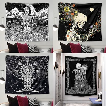 

Skull King Meditating In Flowers Moon Tapestry Mandala Carpet Hippie Divination Tarot Cat Ouija Witchcraft Wall Hanging Blanket