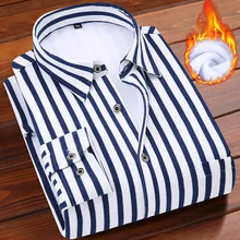 Мужская рубашка зимняя плотная Теплая мужская рубашка с длинным рукавом Одежда в полоску Повседневная шерстяная Нижняя юбка Мужская рубашка HommeM-4XL