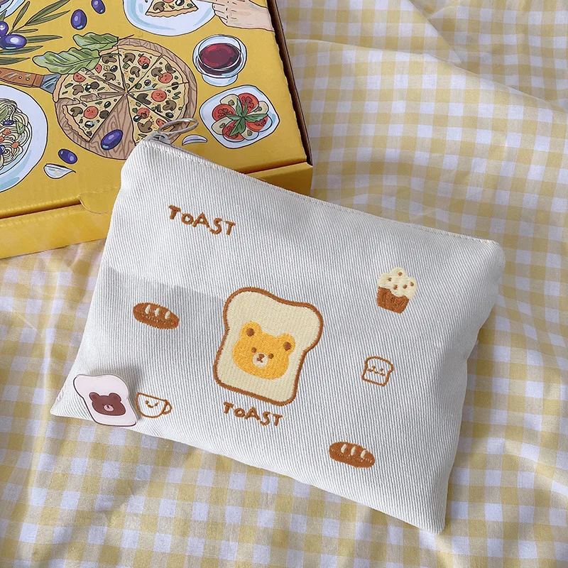 Women Canvas Cosmetic Bag Cute Embroidery Makeup Bags Girls Lovely Cloth Wallet Cotton Zipper Purse Storage Organizer Pencil Bag 6