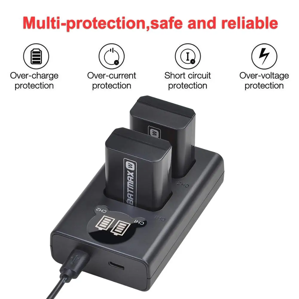 2Pcs 2160mAh NP-FW50 NP FW50 NPFW50 Battery Akku + LCD Dual Charger for Sony Alpha a6500 a6300 a7 7R a7R a7R II a7II NEX-3 NEX-5 sony battery charger sony battery digital camera battery