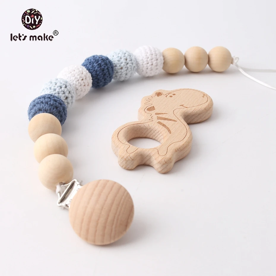 

Let's Make Wooden Teether 1pc Crochet Beads Beech Teething Pacifier Clip Chains Nursing Material Can Chew Wood Beads Dummy Clip