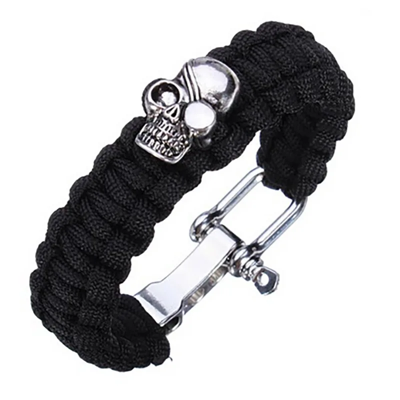 

Mountain Climbing Camping Skull Bracelets Braided Bracelet Rescue Hand Strap 7 Core Umbrella Rope Braided Bracelet Black And Whi