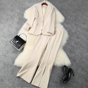 

European and American women's wear 2020 winter new style Long-sleeved beaded tassel coat at the back trousers Fashion suits