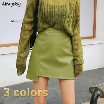 

Skirts Women PU A-line High Waist Mini Skirt Solid Simple Elegant Casual All-match Streetwear Womens Slim Korean Fashionable New