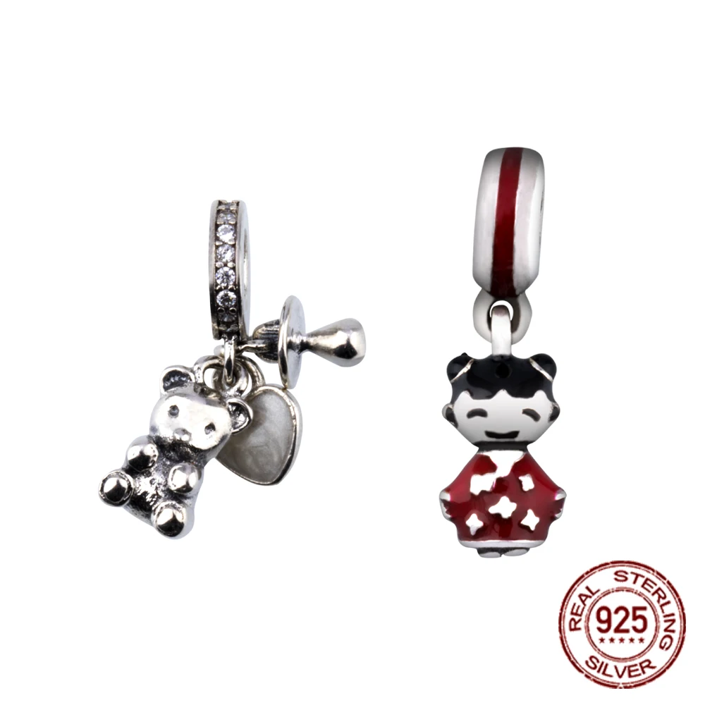 

Подлинное серебро 925 пробы, Стерлинговое Серебро, ожерелье Fuwa, кулон медведь, используется для DIY браслета, бисероплетения, ожерелье