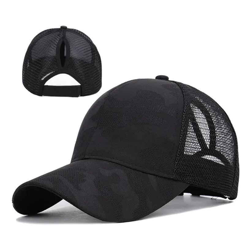 Women Baseball Cap For Ponytail Hair Girl Summer Outdoor Casual Sun Golf Snapback Adjustable Hat - Цвет: Черный
