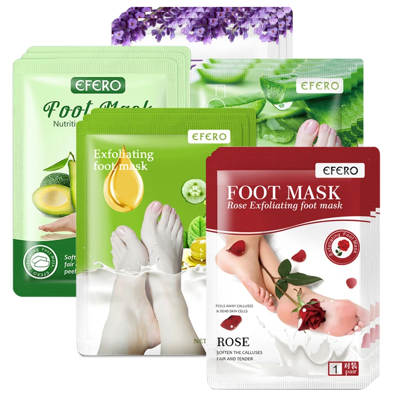 

5Pair EFERO Peeling Exfoliating Foot Mask Pedicure Socks Remove Dead Skin Heels Foot Peeling Mask for Legs Cream Feet Mask