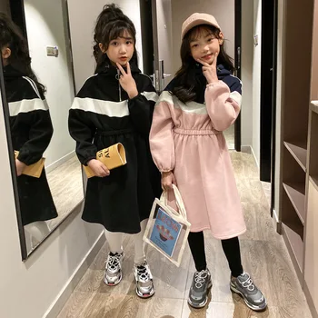 

New Casual Girls Dress Thicken Kids Dress for Girls Long Style Patchwork Warm Baby Girls Winter Dress Christmas Dress, #8174