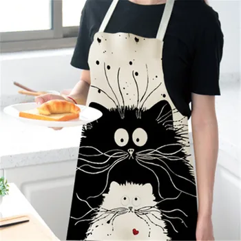 

Cute Cat Print Cooking Kitchen Apron For Woman Men Waterproof Cotton Aprons Chef Waiter Cafe Shop BBQ Hairdresser Aprons Bibs