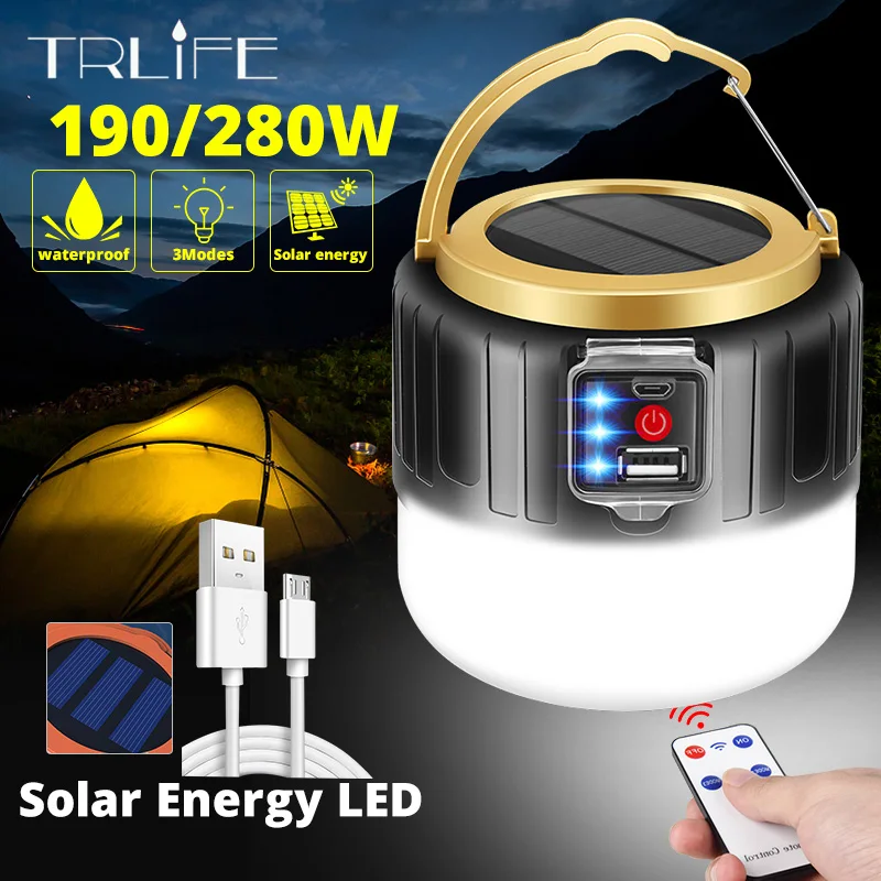 

Newest 280W Camping Light Solar Outdoor USB Charging 3 Mode tent Lamp Portable Lantern Night Emergency bulb Flashlight for Camp