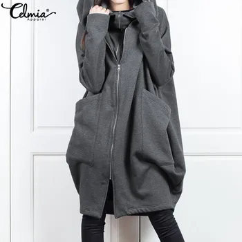 

Celmia 2020 Autumn Jackets Fashion Women Hoodies Sweatshirts Casual Loose Zipper Long Pullovers Top Female Hooded Coat Plus Size
