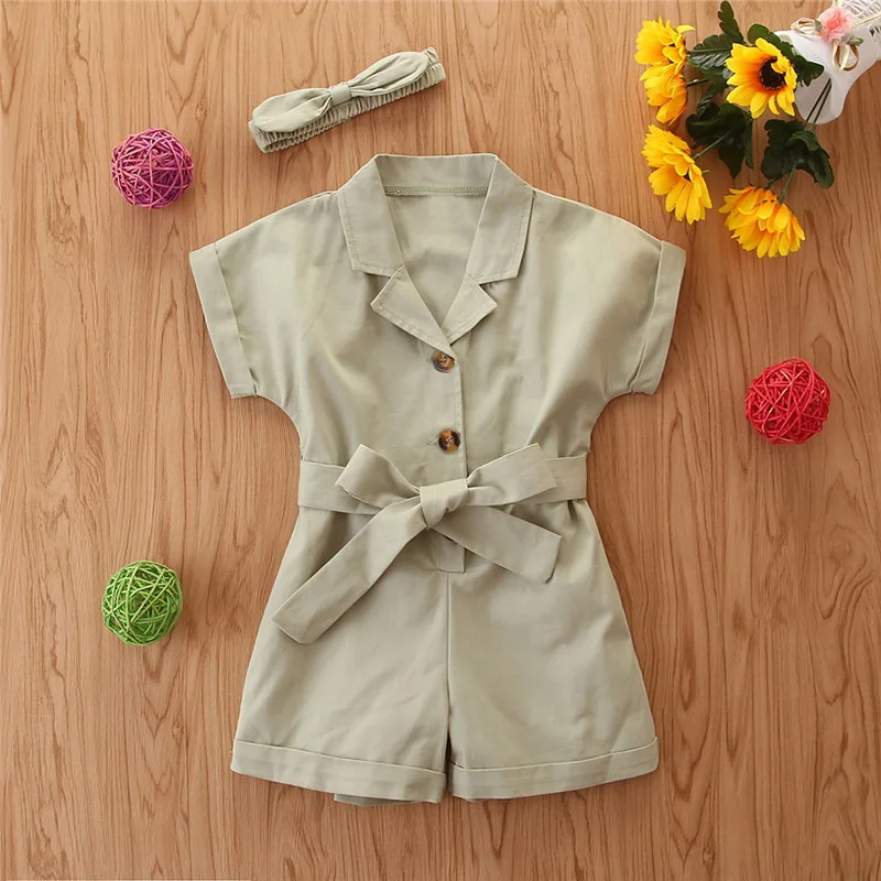AH153 Green Bear Leader/комплект одежды для девочек; летняя детская одежда с галстуком-бабочкой на талии; комбинезон с повязкой на голову; детская одежда - Цвет: AH153 Green
