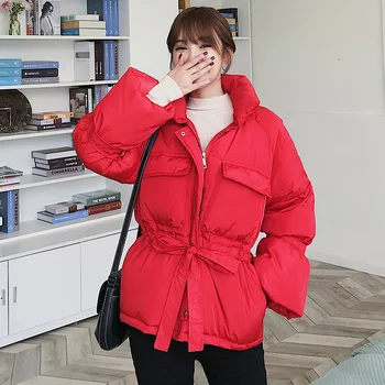 

Women winter jackets parkas 2019 Fashion Thick warm Lantern sleeve tops jackets Slim solid sweet jackets for female