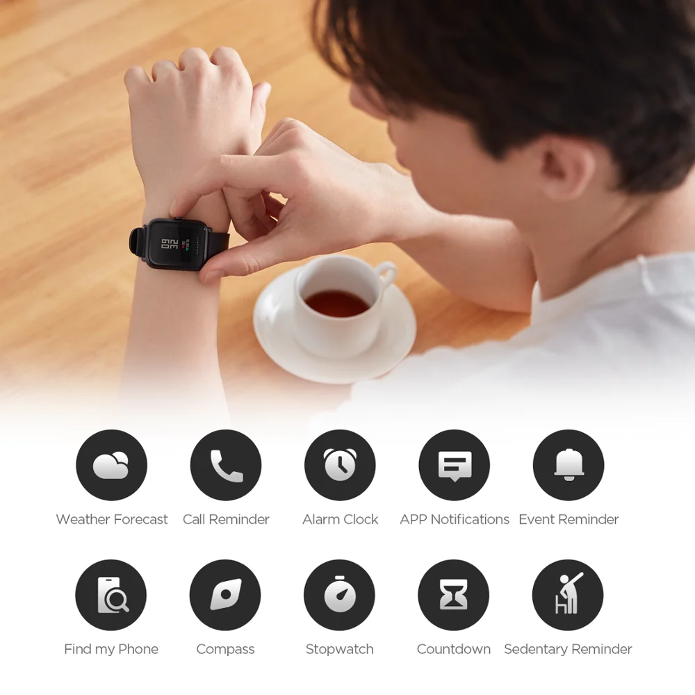 Pаспродажа В наличии, глобальная версия, Amazfit Bip Lite Смарт часы 45 дней Срок службы батареи 3ATM в соответствии со стандартом водонепроницаемости Smartwatch для ...