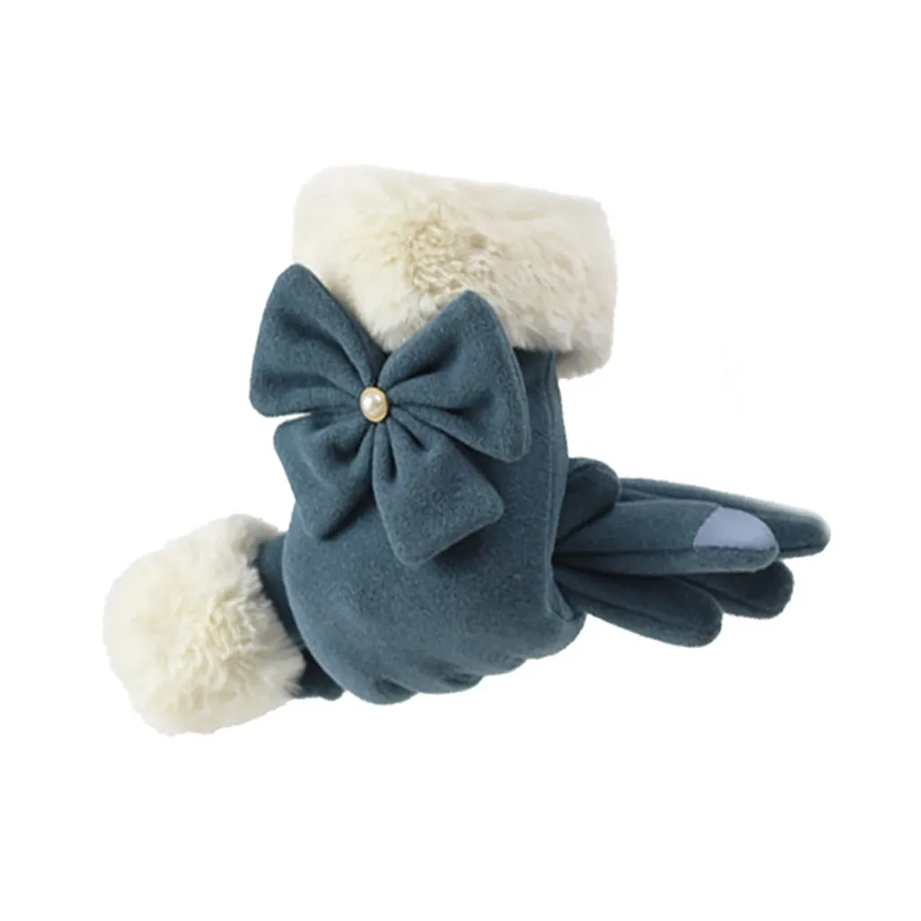 Womail элегантные женские перчатки с украшением в виде банта зимние противоскользящие эластичные манжеты перчатки с мягкой подкладкой варежки полный палец guantes mujer - Цвет: BU