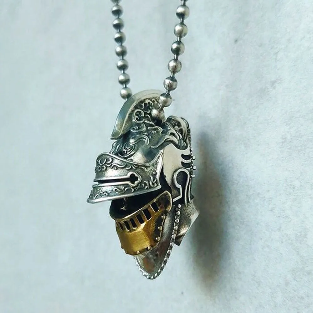 DIY Knife Beads Jewelry Pendant White Brass Roman Knight Helmet Skull EDC Keychain
