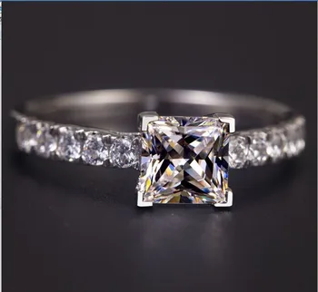 

TR103 925 Sterling Silver 1 carat Princess Cut SONA Simulated Gem Engagement rings for women, wedding ring