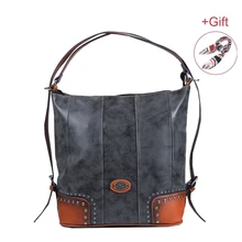 Роскошная женская мягкая сумка из натуральной кожи, винтажная женская сумка на плечо с заклепками, Большая вместительная Женская Повседневная сумка через плечо