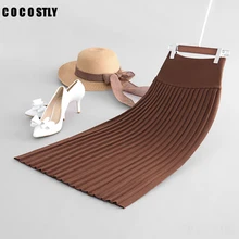 Для женщин вязаная юбка новых осенних и зимних юбок была тонкой Уайлд Высокая талия плиссированная юбка лед; вязанные свитеры с длинными юбками