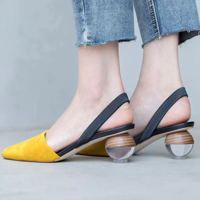 

Yellow Suede Women Slingback Pumps Summer Ladies Footwear Pointed Toe Stilettos 5CM Round High Heels Sandals White Zapatos Mujer