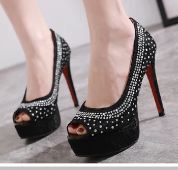 

2020 Women's Shoes Fish Mouth Single Shoe Woman Waterproof Platform Rhinestone Shallow Mouth Fine With Shoe Hy3128