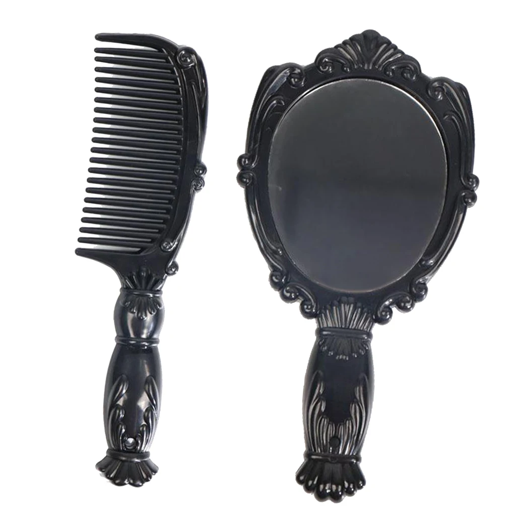 Hand Held Mirror Comb Set, Vintage Hand Mirror Decorative Vanity Mirror Comb Set Hair Styling Tools Gifts