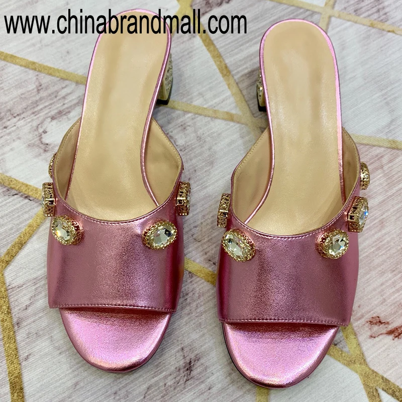 

Square Heel Slippers For Women Summer Bling Slippers 2019 High Quality Crystal Slipper