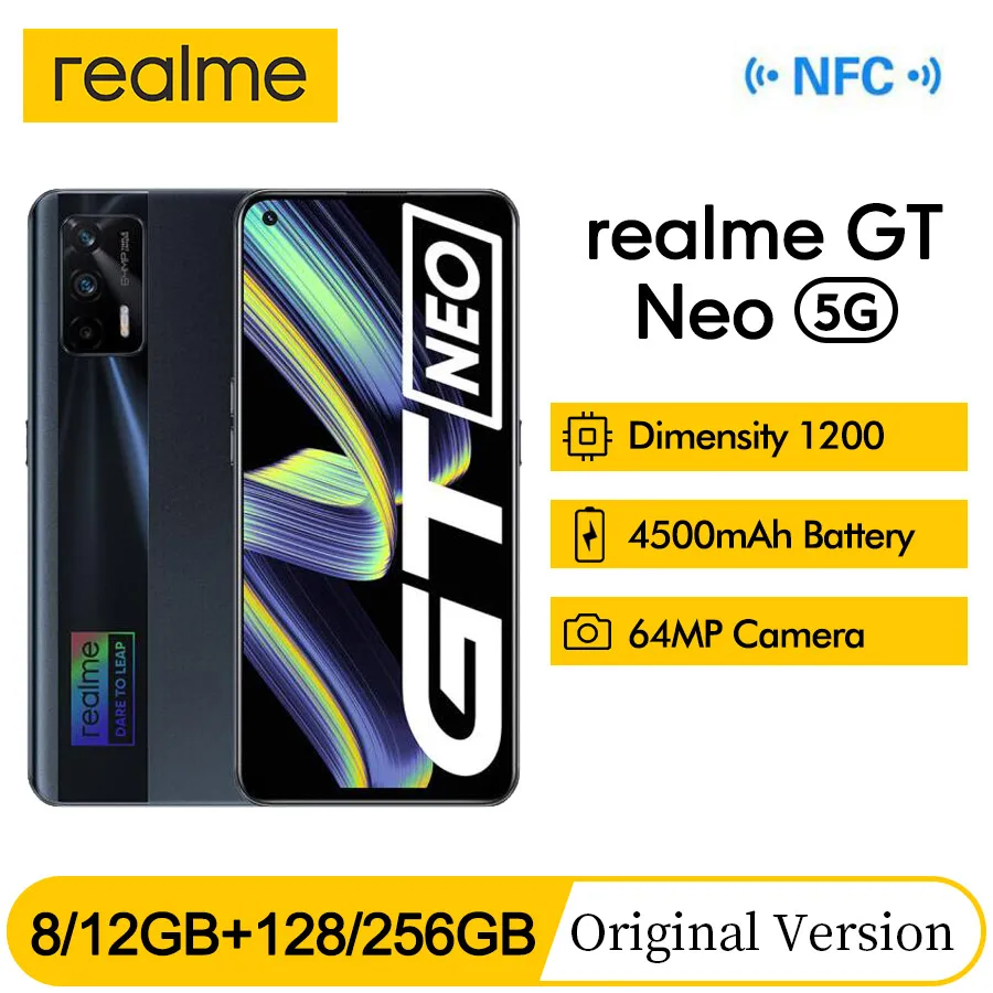 Original realme GT Neo 5G 6.43'𧄠Hz Super AMOLED 8/12GB 128/256GB Dimensity 1200 65W Dart Charge 64MP NFC Mobile Phone | Мобильные