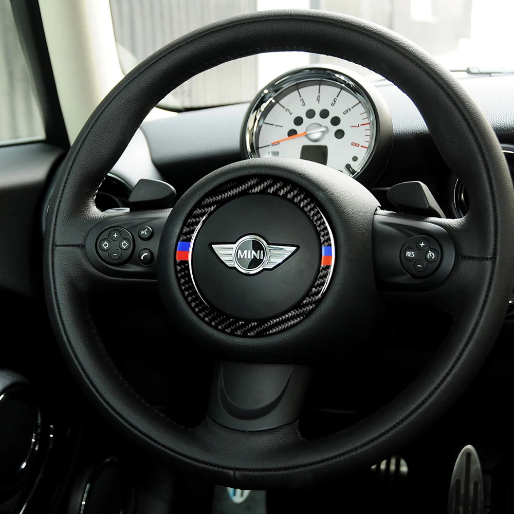 Автомобильный интерьер Авто Руль Центр из углеродного волокна наклейка украшение крышка кольцо для Mini Cooper R55 R56 R60 r61автомобиль Стайлинг