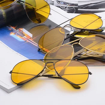 

seemfly Polarized Sunglasses Vintage Glasses UV400 Metal Frame Driving Sunglasses Night Vision Goggles Oculos De Sol