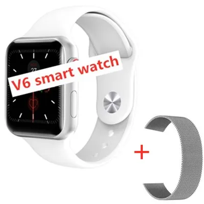 add Steel strap V6 Смарт-часы для мужчин, трекер сердечного ритма Iwo 8 Plus, женские Смарт-часы для Apple IOS Android PK Iwo 9 10 11 12 F10 P68 W34 Y1 - Цвет: add Steel strap