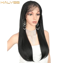 Kalyss 24 дюйма 13x5 плетеные парики для чернокожих Для женщин Синтетические волосы на кружеве синтетические волосы парик длинные прямые поле косу парик синтетические волосы искусственные Locs