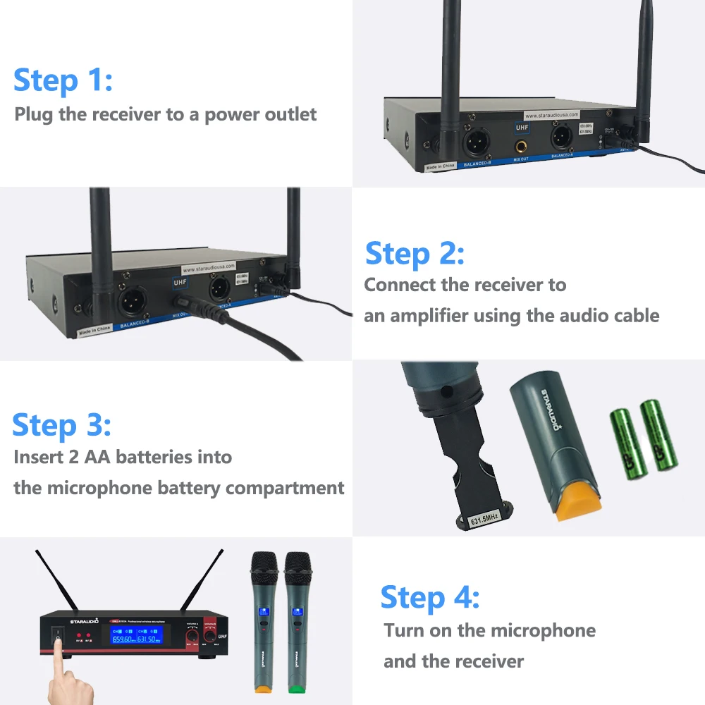 2ch uhf wireless microphone system